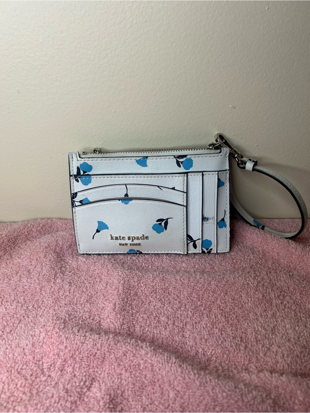 kate spade White Blue Floral Cardholder Wristlet